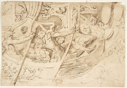 Ancient Naval Battle (recto); Park with Monuments (verso)