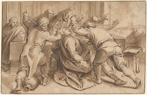 The Servants of Absalom killing Amnon (2 Samuel 13, 28-29); verso: Sketch of a seated woman