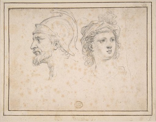 Head of a Bearded Soldier in Profile, Head of a Young Woman in Three-Quarter View