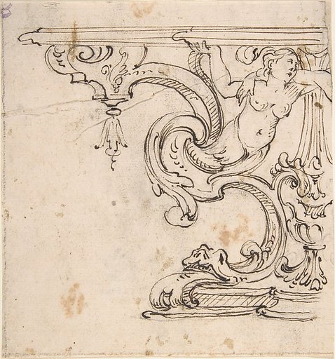 Left Side of the Design for a Table with the Figure of a Siren