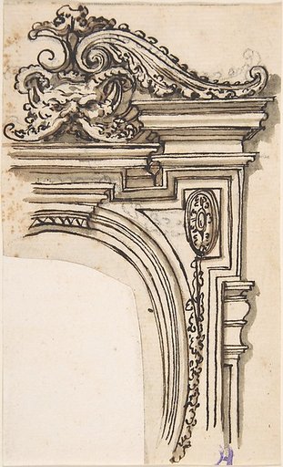 Fragment of Frame Design (recto); Sketch of a Man's Head in Profile (verso)