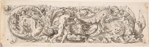 Frieze with Acanthus Scrolls and a Man (Hercules?) fighting a Lion