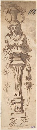 Design for A Female Term Carrying a Vase (recto); Sketch of Draped Male (verso)