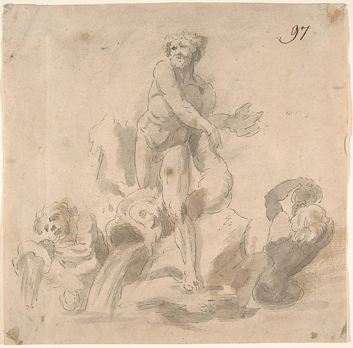 Design for a Fountain with a River God, Dolphins and other Figures