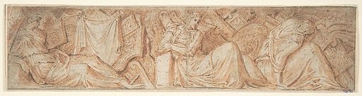 Design for a Frieze with an Armorial Trophy and Three Female Figures