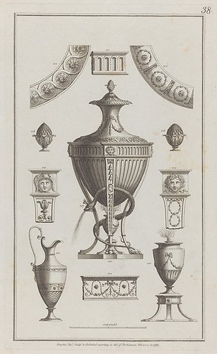 Vases and Ornament Designs, nos. 200-208, plate 38 from "Designs for Various Ornaments"