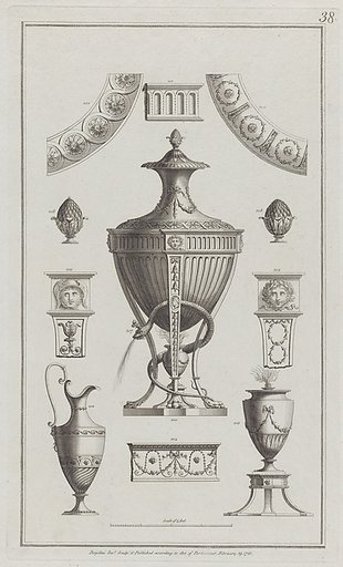Vases and Ornament Designs, nos. 200-208, plate 38 from "Designs for Various Ornaments"