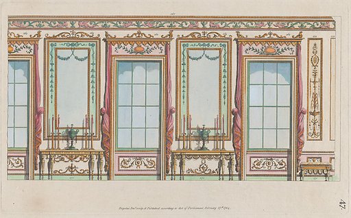 Interior Ornamented Wall with Windows and Pier-Glasses, nos. 267–273, plate 47 from "Designs for Various Ornaments"