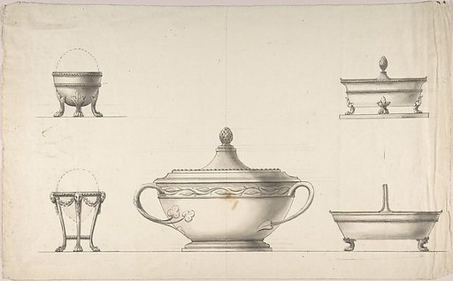 Covered Dish, Two Egg Cups, and Two Salt Cellars