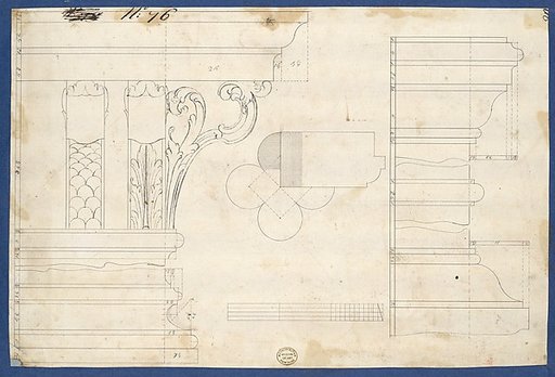 Moldings and Plan for Column on Door of Library Bookcase, from Chippendale Drawings, Vol. II