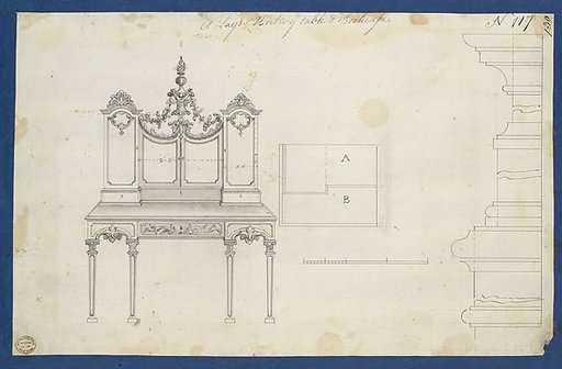 Lady's Writing Table and Bookcase, from Chippendale Drawings, Vol. II