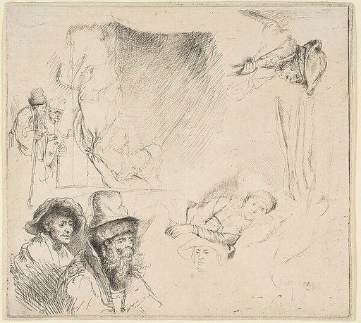 Sheet of Studies with a Woman Lying Ill in Bed, etc.