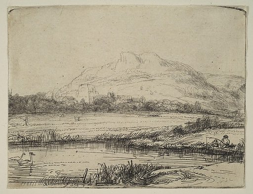 Canal with an Angler and Two Swans