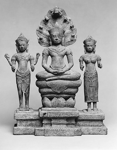 Naga-Protected Buddha Flanked by Avalokiteshvara and Prajnaparamita