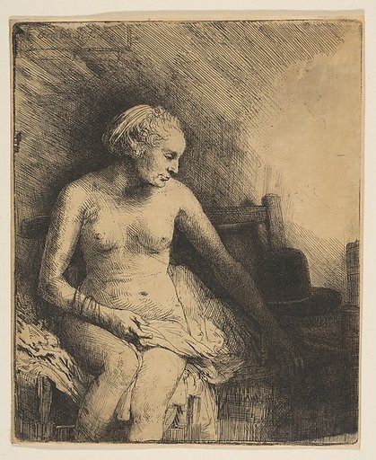 Woman at the Bath with a Hat beside Her