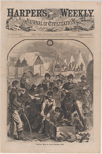 Christmas Boxes in Camp – Christmas, 1861 (from "Harper's Weekly," Vol. VI)