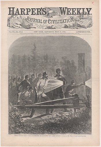 Rebels Outside Their Works at Yorktown, Reconnoitring [sic] with Dark Lanterns (from "Harper's Weekly," Vol. VI)