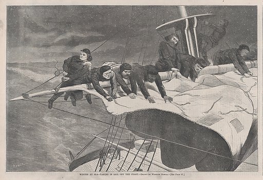 Winter at Sea – Taking in Sail off the Coast (from "Harper's Weekly," Vol. XIII)