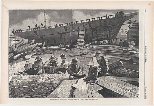 Ship-Building, Gloucester Harbor (from "Harper's Weekly," Vol. XVII)