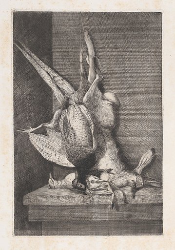 Hunting trophy with game birds and rabbit, from "L'Artiste"
