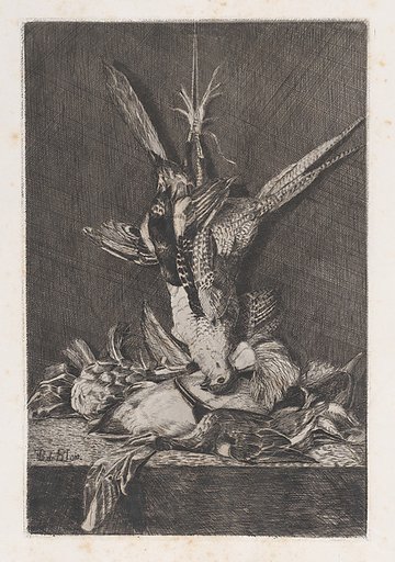 Hunting trophy with game birds and artichoke, from "L'Artiste"