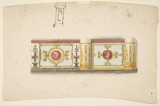Design for a Decorative Wall Panel with Profile Portraits, and a Study for a Column