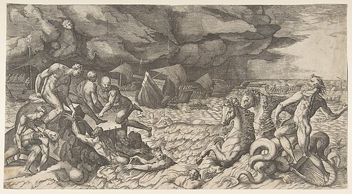 Neptune calming the Tempest Aeolus raised against the Fleet of Aeneas