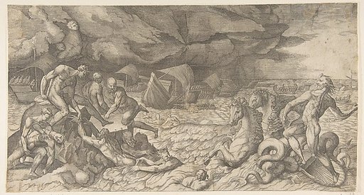 Neptune calming the Tempest Aeolus raised against the Fleet of Aeneas