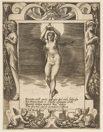 Juno suspended in the air, set within a frame, from "Loves, Rages and Jealousies of Juno"