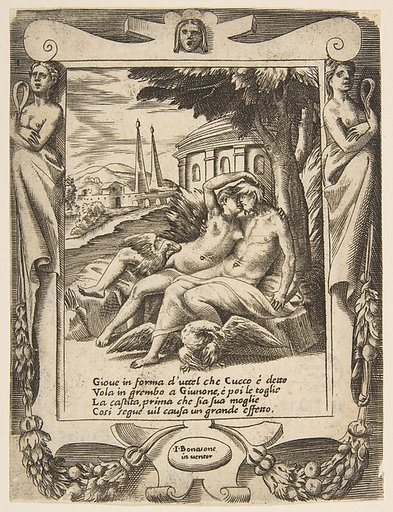 Jupiter tells Juno of his love, set within a frame, from "Loves, Rages and Jealousies of Juno"