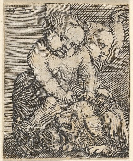 Two Boys Playing with a Dog