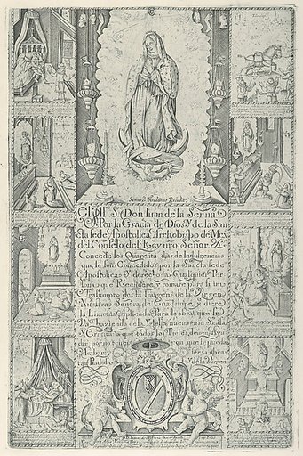 Indulgence for donation of alms towards the building of a Church to the Virgin of Guadalupe (modern facsimile impression)