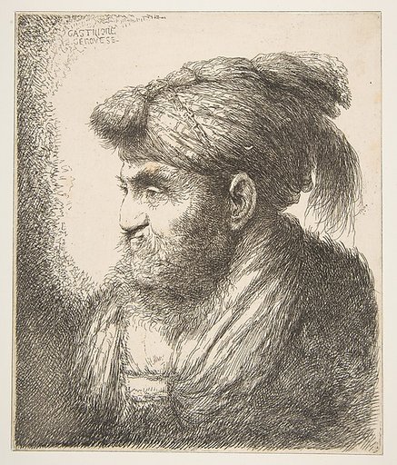Man wearing a turban facing left, from "Large Oriental Heads"
