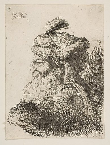 Head of an old man with a turban facing left, from "Small Heads in Oriental Headdress"