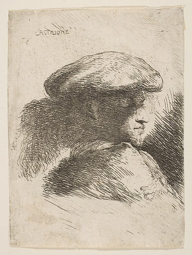 Man in profile facing right, wearing a fur hat, from "Small Heads in Oriental Headdress"