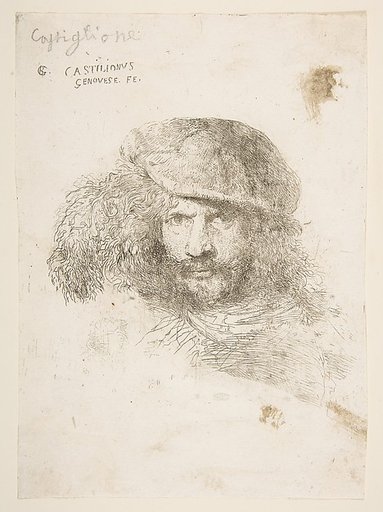 Head of a man wearing a feathered cap (possibly Bernini, possibly a self portrait), from "Large Oriental Heads"