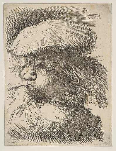 Young man with a trumpet facing left, from "Small Heads in Oriental Headdress"