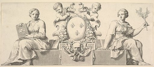 The Arms of France Accompanied by Personifications of Law and Good Faith