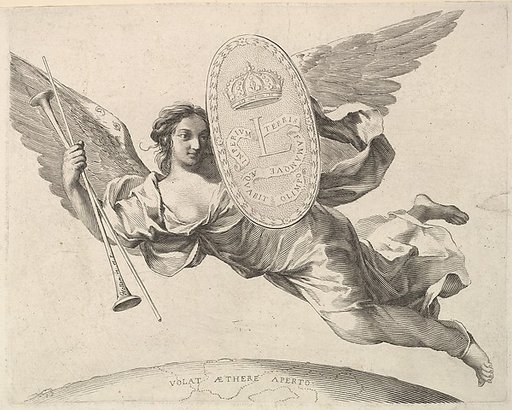 Fame Bearing a Shield with the Initial of Louis XIV (La Renommée volant)