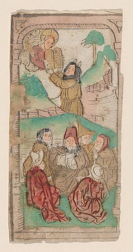 Moses Receiving the Law, illustration from a "Biblia Pauperum" blockbook, fourth edition