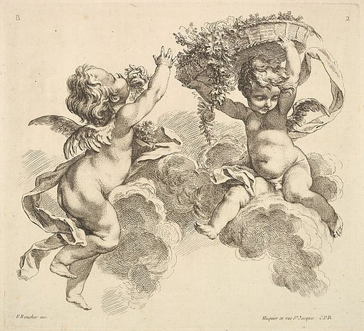Two Children, One Holding a Basket with Flowers