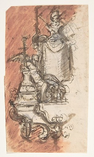 Design for a sepulchral monument with a portrait bust (recto); Design for a reliquary (?) (verso)