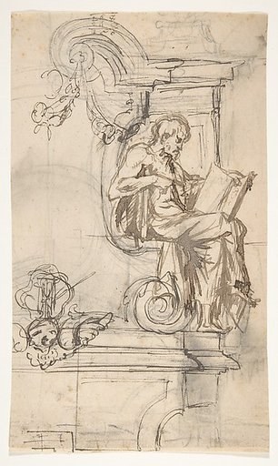 Design for a sepulchral monument with a seated prophet or philosopher (recto); Sketches (verso)