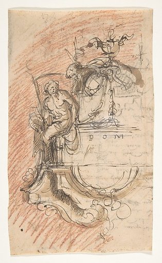 Design for a sepulchral monument with an allegory of Time (recto); Architectural sketch and fragment of a letter (verso)