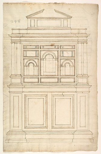 Court Cupboard (recto); Half-page of rectangles, numbered and lettered (verso)