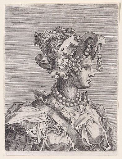 Bust of a Woman Wearing a Fantastic Head-dress and Mask