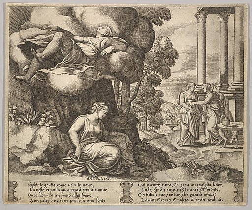 Plate 6: Zephir carrying off Psyche to an enchanted palace, from "The Fable of Psyche"