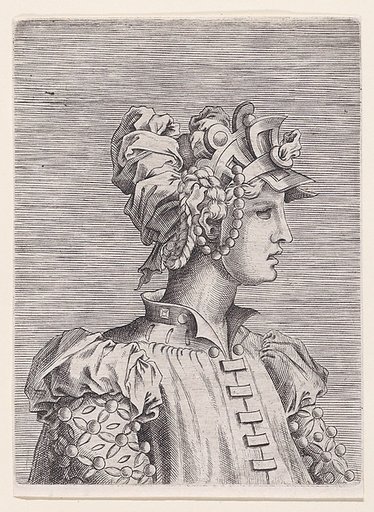Bust of a Woman Wearing a Fantastic Head-dress and Mask