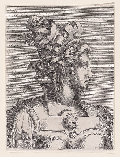 Bust of a Woman Wearing a Fantastic Head-dress and Mask