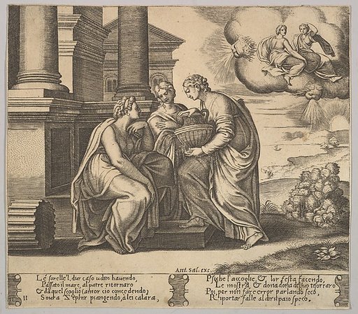 Plate 11: Psyche gives presents to her sisters, from "The Fable of Cupid and Psyche"